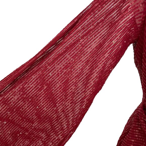 Asos Design Red Sequin Deep Plunge Drape Detail Skirt Mini Dress Women’s Size 8 - Picture 7 of 12